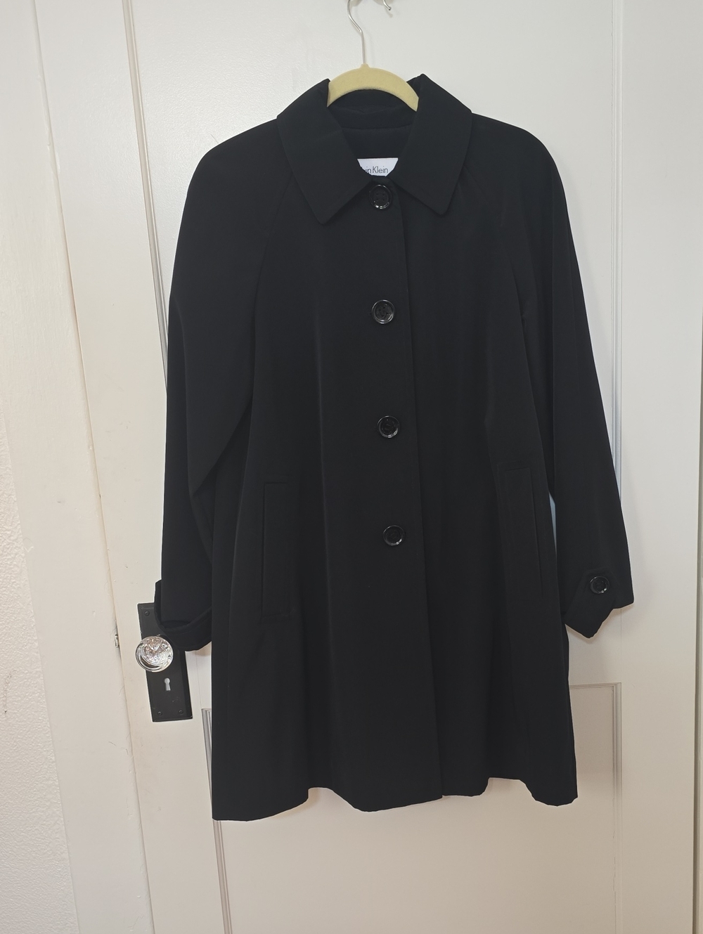 Calvin Klein Black Trench Coat with Button Front
